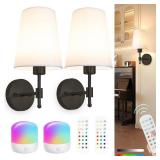 Laiebri Battery Operated Wall Sconces Set of 2, Rechargeable Gold Wall Sconce with Remote Control, 12 Colors RGB Magnetic Bulb, Wireless Battery Wall Lamp for Bedroom Living Room Hallway