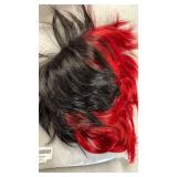 Beweig Short Black Wig with Bangs Black Mix Red Wigs for Women Natural Fluffy Synthetic Hair Womens Wigs