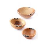 100 North Batik Bone Inlay 2 x 4 Inch Natural Brown Olive Wood Decorative Handcrafted Set of 3 Nesting Snack Bowls