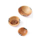 100 North Batik Bone Inlay 2 x 4 Inch Natural Brown Olive Wood Decorative Handcrafted Set of 3 Nesting Snack Bowls