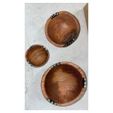 100 North Batik Bone Inlay 2 x 4 Inch Natural Brown Olive Wood Decorative Handcrafted Set of 3 Nesting Snack Bowls