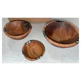 100 North Batik Bone Inlay 2 x 4 Inch Natural Brown Olive Wood Decorative Handcrafted Set of 3 Nesting Snack Bowls