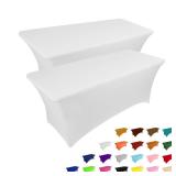 IVAPUPU 2 Pack 6FT Table Cloth for Rectangular Fitted Events Stretch White Table Covers Washable Spandex Spring Tablecloth Protector for Party, Wedding, Cocktail, Banquet, Festival
