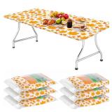 Boao 6 Pack 72 x 30 Inch Plastic Thanksgiving Tablecloth, Maple Leaf Rectangular Waterproof Elastic Fitted Table Covers with Double Sided Tape for Autumn Harvest Fall Thanksgiving Picnic Outdoor