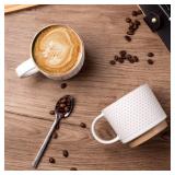 GBHOME 12OZ Stackable Coffee Mugs, Ceramic Coffee Mugs with Texture Patterns for Man,Woman,Dad,Mom, Modern Coffee Mugs Set of 4 for Latte/Cappuccino/Cocoa. Dishwasher&Microwave Safe, Off White