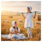 TUVWYSZ Adult Shepherdess Costume Set with Bonnet White Stockings With Blue Bow Plush Sheep Bag Shepherd