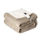 Cozorbt Heat Blanket 50x60 Throw,Soft Flannel & Sherpa Reversible Electric Blanket with 10 Heat Settings,12 Timer Setting and 3 Hours Auto-Shut Off,ETL Certified Machine Washable,Light Brown