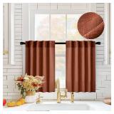 MIULEE Burnt Orange Kitchen Curtains 36 Inch Length 2 Panels, Soft Thick Linen Textured Semi Sheer Light Filtering Short Cafe Tier Curtains for Small Half Window Back Tab Rod Pocket Fall Boho Decor
