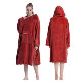 Hiturbo Plush Changing Robe, Fluffy Wearable Blanket, Soft Oversize Hooded Towel Surf Poncho with Pocket for Aquatics & Home (Red)