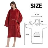 Hiturbo Plush Changing Robe, Fluffy Wearable Blanket, Soft Oversize Hooded Towel Surf Poncho with Pocket for Aquatics & Home (Red)
