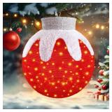 Outdoor Hanging Christmas Ornaments, Lighted Pop-Up Hanging Outdoor Holiday Ball Decoration, 8 Light Modes, Lighted Collapsible Holiday Decorations (Red)