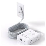 Surge Protector Power Strip 15 Ft Cord, Ultra Thin Flat Extension Cord with 8 Outlets 4 USB Ports(2 USB C), Flat Plug Power Strip, 15 Ft Long Braided Power Cord for Home, Office, Dorm Room Essentials