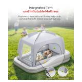 QPAU Inflatable Toddler Travel Bed with Tent, Baby Crib Tent, Portable Kids Air Mattress with Safety Bumpers, Ideal for Home, Grandma