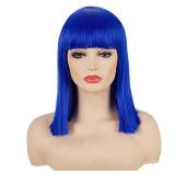 morvally Short Straight Bob Wig Heat Resistant Hair with Blunt Bangs Natural Looking Cosplay Costume Daily Wigs (14\", Blue)