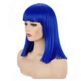 morvally Short Straight Bob Wig Heat Resistant Hair with Blunt Bangs Natural Looking Cosplay Costume Daily Wigs (14\", Blue)