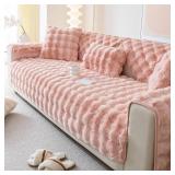 tianxinbaobei Faux Fur Sofa Cover, Rabbit Plush Couch Cover, Non-Slip Couch Covers Washable, Cosy Plush Sofa Slipcover, Furniture Protector for L Shaped(1pc/ Pink /36\"x63\")
