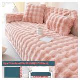 tianxinbaobei Faux Fur Sofa Cover, Rabbit Plush Couch Cover, Non-Slip Couch Covers Washable, Cosy Plush Sofa Slipcover, Furniture Protector for L Shaped(1pc/ Pink /36\"x63\")