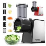 VVAKAM Electric Cheese Grater,300W DC Motor Salad Maker,Electric Slicer Shredder with 5 Different Shapes of Blades,Electric Vegetable Cutter for Potato,Carrot,Black
