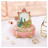 QIFU Elegant Pink Dressing Table Style Enamel Jewelry Trinket Box, Unique Gift for Family