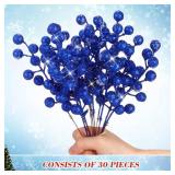 Geosar 30 Pieces Artificial Christmas Berry Picks with Snowflake Glitter Artificial Holly Berry Stems for Christmas Tree Ornaments Vases DIY Crafts Home Wedding Party Holiday Decor(Blue)