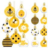 Barydat 24 Pcs Mini Christmas Balls Ornament 1.57 Inch Sunflower Bee Farmhouse Hanging Decorations Yellow Tree Decorations Themed Party Supplies for Christmas Tree(Bee Style)