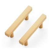 Ravinte 5 Pack Brass 2-1/2 Inch Hole Center Champagne Gold Handles Square Cabinet Hardware Stainless Steel Pulls for Kitchen Cupboard Drawers 4 Inch Overall Length