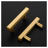 Ravinte 5 Pack Brass 2-1/2 Inch Hole Center Champagne Gold Handles Square Cabinet Hardware Stainless Steel Pulls for Kitchen Cupboard Drawers 4 Inch Overall Length