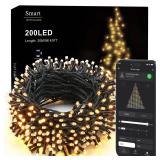 BrizLabs Smart Christmas Lights, 66FT 200 LED Warm White Christmas Fairy Lights with App/Voice Control, Multiple Modes with Playlist Function, Dimmable Light String, Music Sync Party Light Green Wire