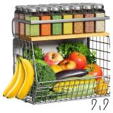 Ofiray-home Magnetic Fridge Shelf with Wood Lid, Fruit Potato Onion Storage Bins, Pantry Organizers, Large Container Spice Rack for Refrigerator, Kitchen Counter, Cabinet (1, Silver)