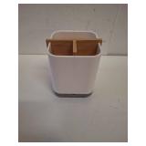 Boperzi Toothbrush and Toothpaste Holder with Bamboo Divider for Bathroom Countertop Organizer, Plastic Detachable Anti-Slip Large Electric Toothbrush Holders Storage Caddy Drainage for Family, Kids