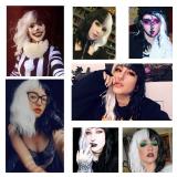 QACCF Short Wavy Shoulder Length Women Full Bang Heat Resistant Wig (Black and White)