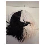 QACCF Short Wavy Shoulder Length Women Full Bang Heat Resistant Wig (Black and White)