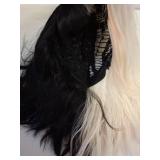 QACCF Short Wavy Shoulder Length Women Full Bang Heat Resistant Wig (Black and White)