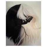QACCF Short Wavy Shoulder Length Women Full Bang Heat Resistant Wig (Black and White)