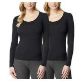 32 Degrees Heat Women s 2pk Long Sleeve Scoop Neck Base Layer Top (Black Medium)