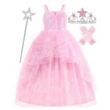 Aoiviss Pink Witch Dress for Girls Glitter Princess Costumes Pink Bubble Sequin Tulle Fancy Dress Up for Halloween Cosplay