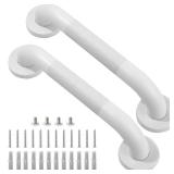 Rackickyer Shower Grab Bar, 2 Pack 12 Inch White Bathroom Grab Bar, 1.25\" Diameter 304 Stainless Steel Anti-Slip Grab Bars for Bathtubs and Showers, Handicap Shower Grab Bar for Seniors Elderly