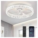 LEDIARY 20" Modern Ceiling Fans with Lights and Remote, Dimmable Low Profile Ceiling Fan, Flush Mount Ceiling Fan, Stepless Color Temperature Change and 6 Speeds - White