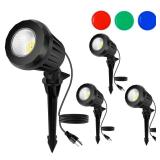 Holeva Christmas Spotlight Outdoor, 2700K Warm White LED Landscape Spot Lights with RGB 3 Lenses, IP67 Waterproof, 120V Plug-in, Holiday & Everyday Decor for Yard Garden Lawn Tree (4 Pack, Black)