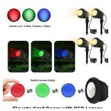 Holeva Christmas Spotlight Outdoor, 2700K Warm White LED Landscape Spot Lights with RGB 3 Lenses, IP67 Waterproof, 120V Plug-in, Holiday & Everyday Decor for Yard Garden Lawn Tree (4 Pack, Black)