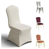 Trlyc 30 Pcs Spandex Chair Covers for Dining Chairs Stretch Polyester Dining Chairs Slipcovers for Wedding Party Decor Banquet Flat-Front Chair Cover (Ivory)