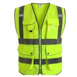 JKSafety 9 Pockets Class 2 High Visibility Zipper Front Safety Vest With Reflective Strips, Yellow Meets ANSI/ISEA Standards (Medium, Yellow)