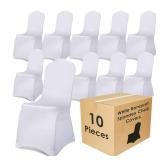 Craft And Party 10 Pack White Spandex Chair Covers - Stretch Polyester Slipcovers for Wedding, Banquet, Party & Dining Chairs - Flat Front Design, Universal Fit