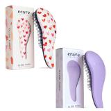 Crave Naturals Glide Thru Detangling Hair Brush for Adults and Kids - Detangler Hairbrush for Curly or Straight, Wet or Dry Hair - Gentle on Tangles Comb - Purple and Pink Hearts (Pack of 2)