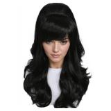 Linfairy Long Wavy Black Wig Big Bouffant Beehive Wigs for Women fits 50s 80s Costume