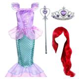 Joy Join Little Girls Princess Mermaid Costume for Girls Dress Up Party with Wig,Crown, Mace Pink 5-6 Years