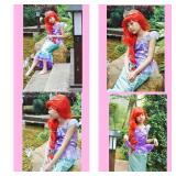 Joy Join Little Girls Princess Mermaid Costume for Girls Dress Up Party with Wig,Crown, Mace Pink 5-6 Years