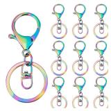 PH PandaHall 10pcs Rainbow Swivel Snaps Hooks Lobster Claw Swivel Snap Clasps Set 1.3\" Swivel Lanyard Snap Hook with 30mm Split Keychain Rings for Purse Strap Keys Bag Pendant Dog Leash
