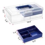 JUXYES Plastic Carry Storage Box with Removable Dividers, Clear Art Craft Supply Storage Bin Sewing Box with Handle Lid, 2 Layers Stationery Storage Case for School/Office Supplies