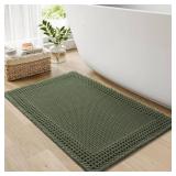 RESARE Christmas Waffle Bath Mat for Bathroom, Super Absorbent Bathroom Rugs Non Slip Machine Washable, Ultra Soft Quick Dry Boho Bath Rugs with Tassels for Floor, Bordered Design, 17"x24" Green